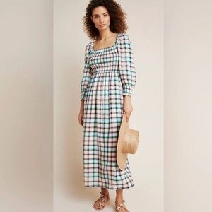 Maeve Anthropologie Cerie Smoked Dress Plaid Gingham Size Small
